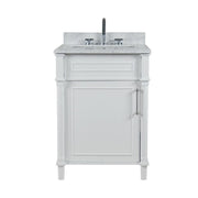 Bellaterra Home 800632-24BN-WH Napa 24" vanity, White, white Carrara marble top, front view on a white background