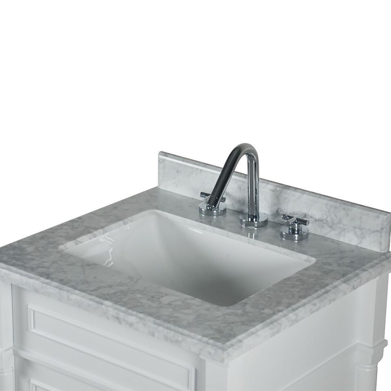 Bellaterra Home 800632-24BN-WH Napa 24" vanity, White, white Carrara marble top, countertop and sink close-up