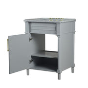 Bellaterra Home 800632-24GD-LG Napa 24" vanity, Light Gray, white Carrara marble top, angled view with doors open showing