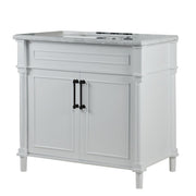 Bellaterra Home 800632-36BL-WH Napa 36" vanity, White, white Carrara marble top, angled view on a white background