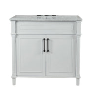 Bellaterra Home 800632-36BL-WH Napa 36" vanity, White, white Carrara marble top, front view on a white background