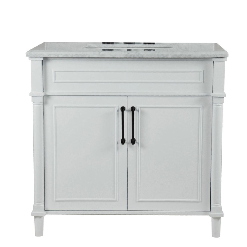 Bellaterra Home 800632-36BL-WH Napa 36" vanity, White, white Carrara marble top, front view on a white background