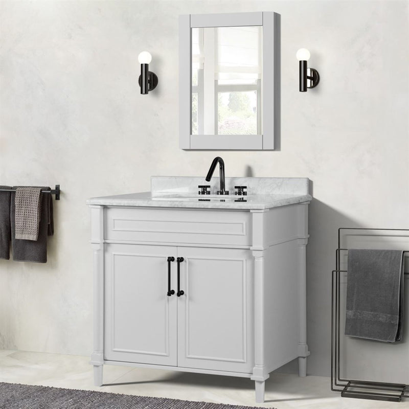 Bellaterra Home 800632-36BL-WH Napa 36" vanity, White, white Carrara marble top, installed in a bathroom