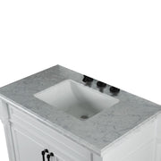 Bellaterra Home 800632-36BL-WH Napa 36" vanity, White, white Carrara marble top, countertop and sink close-up