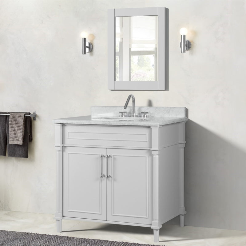 Bellaterra Home 800632-36BN-WH Napa 36" vanity, White, white Carrara marble top, installed in a bathroom