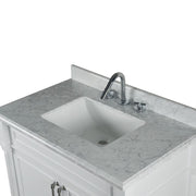 Bellaterra Home 800632-36BN-WH Napa 36" vanity, White, white Carrara marble top, countertop and sink close-up