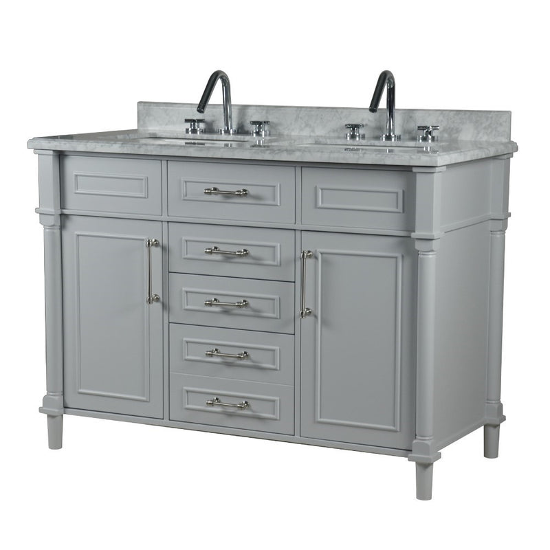 Bellaterra Home 800632-48DBN-LG Napa 48" vanity, Light Gray, white Carrara marble top, angled view on a white background