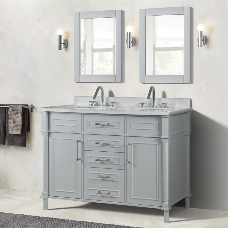 Bellaterra Home 800632-48DBN-LG Napa 48" vanity, Light Gray, white Carrara marble top, installed in a bathroom