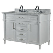 Bellaterra Home 800632-48DBN-WH Napa 48" vanity, White, white Carrara marble top, angled view on a white background