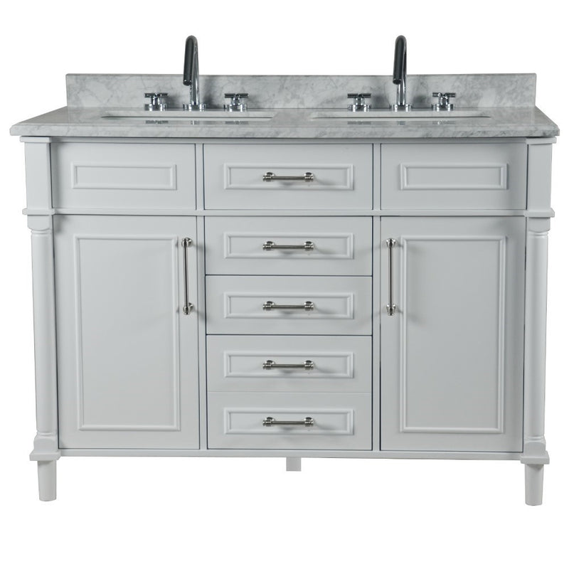 Bellaterra Home 800632-48DBN-WH Napa 48" vanity, White, white Carrara marble top, front view on a white background