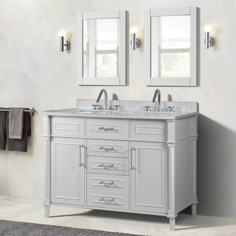 Bellaterra Home 800632-48DBN-WH Napa 48" vanity, White, white Carrara marble top, installed in a bathroom