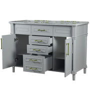 Bellaterra Home 800632-48DGD-LG Napa 48" vanity, Light Gray, white Carrara marble top, angled view with doors open showing