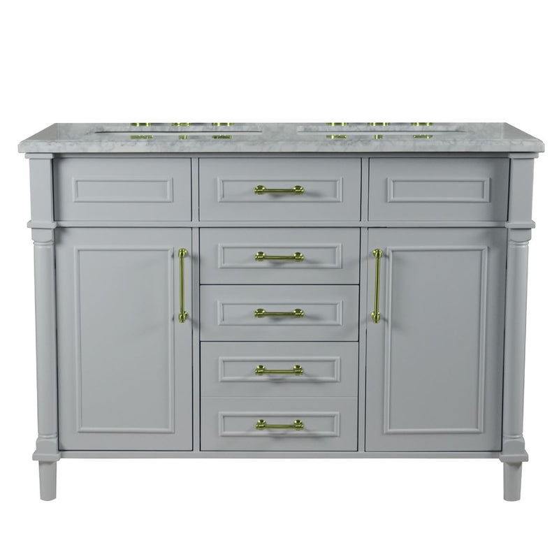 Bellaterra Home 800632-48DGD-LG Napa 48" vanity, Light Gray, white Carrara marble top, front view on a white background