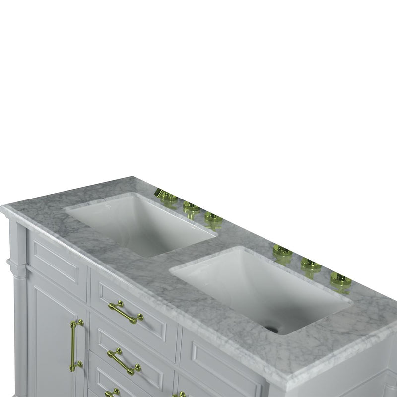 Bellaterra Home 800632-48DGD-LG Napa 48" vanity, Light Gray, white Carrara marble top, countertop and sink close-up