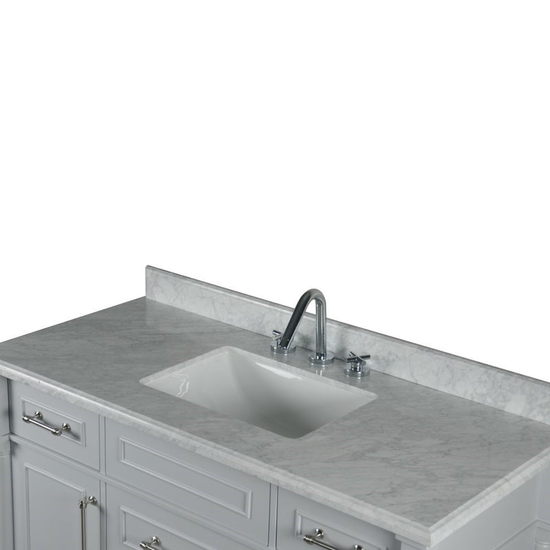 Bellaterra Home 800632-48SBN-LG Napa 48" vanity, Light Gray, white Carrara marble top, countertop and sink close-up