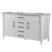 Bellaterra Home 800632-60DBL-WH Napa 60" vanity, White, white Carrara marble top, angled view on a white background