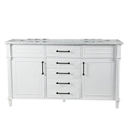 Bellaterra Home 800632-60DBL-WH Napa 60" vanity, White, white Carrara marble top, front view on a white background
