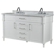 Bellaterra Home 800632-60DBN-WH Napa 60" vanity, White, white Carrara marble top, angled view on a white background