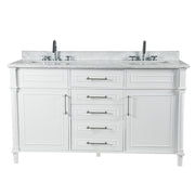 Bellaterra Home 800632-60DBN-WH Napa 60" vanity, White, white Carrara marble top, front view on a white background