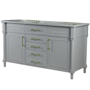Bellaterra Home 800632-60DGD-LG Napa 60" vanity, Light Gray, white Carrara marble top, angled view on a white background