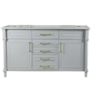 Bellaterra Home 800632-60DGD-LG Napa 60" vanity, Light Gray, white Carrara marble top, front view on a white background