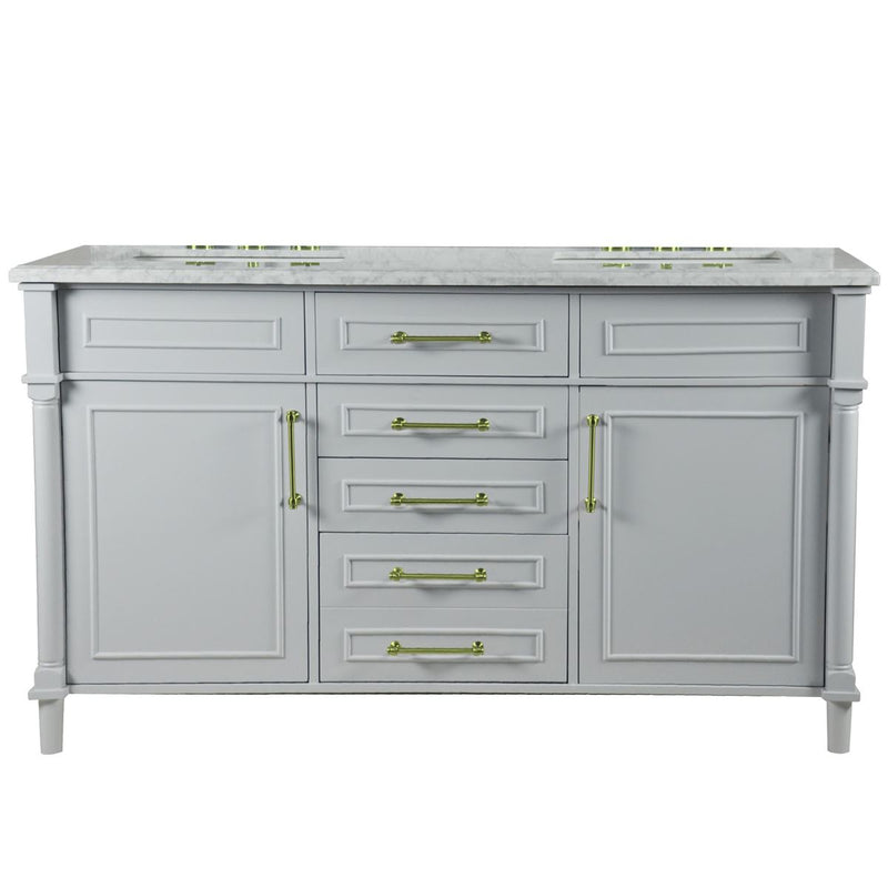 Bellaterra Home 800632-60DGD-LG Napa 60" vanity, Light Gray, white Carrara marble top, front view on a white background