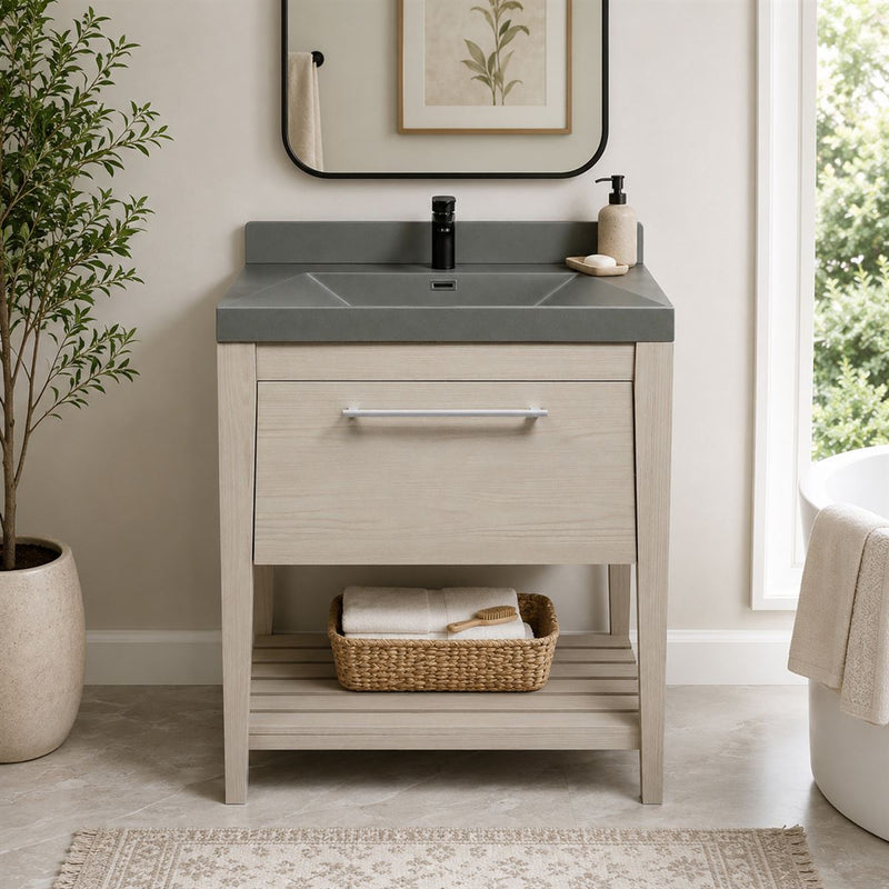 Bellaterra Home 804353V-EP-GY 31.5" vanity, Light Gray, composite granite top, front installed
