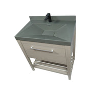 Bellaterra Home 804353V-EP-GY 31.5" vanity, Light Gray, composite granite top, countertop and sink close-up