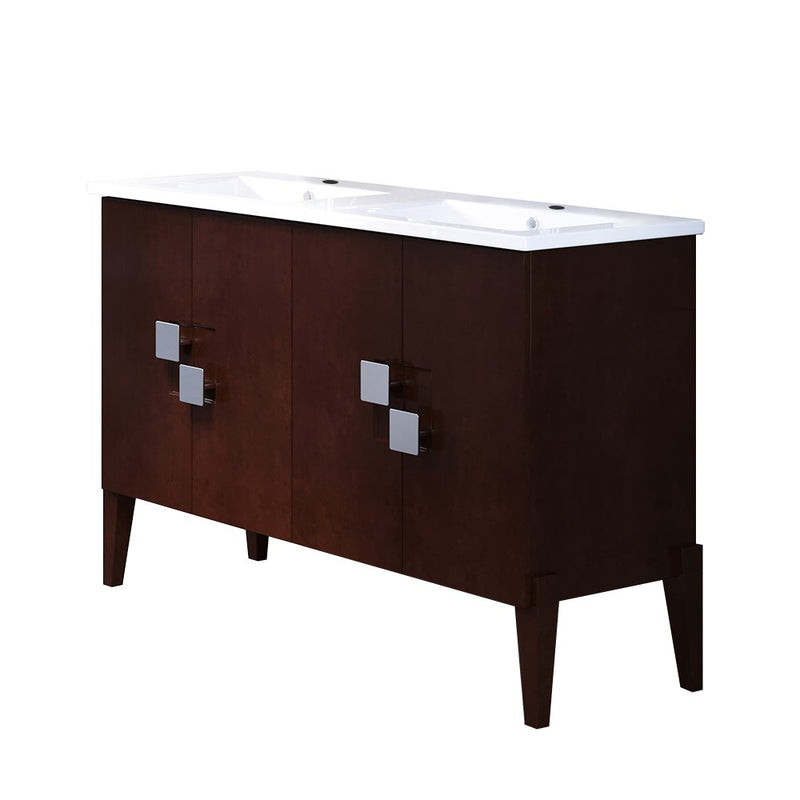 Bellaterra Home 804366-D-W 48" vanity, Walnut, white ceramic top, front view on a white background