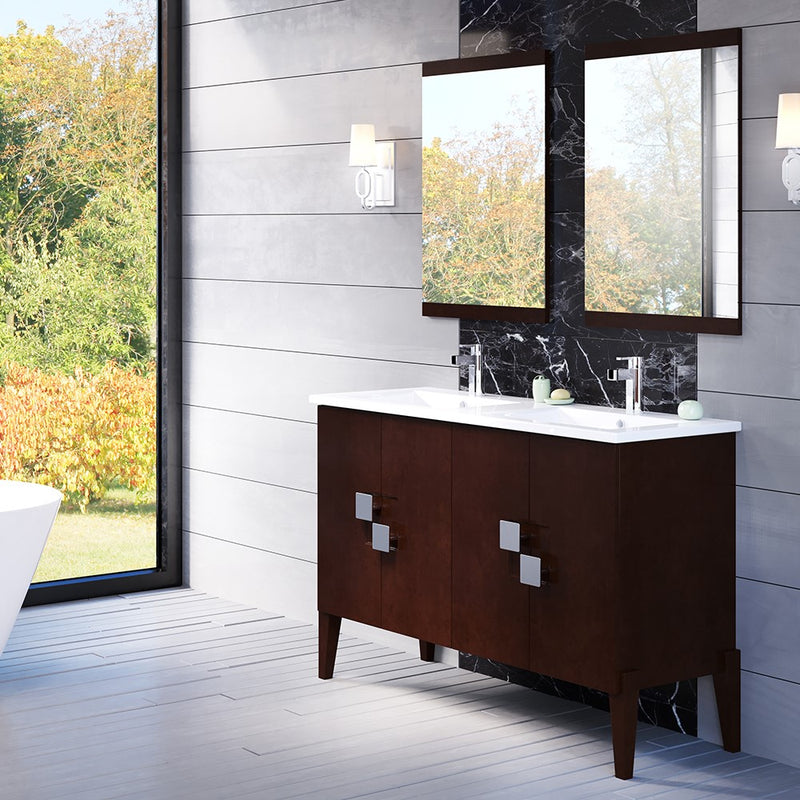 Bellaterra Home 804366-D-W 48" vanity, Walnut, white ceramic top, installed in a bathroom