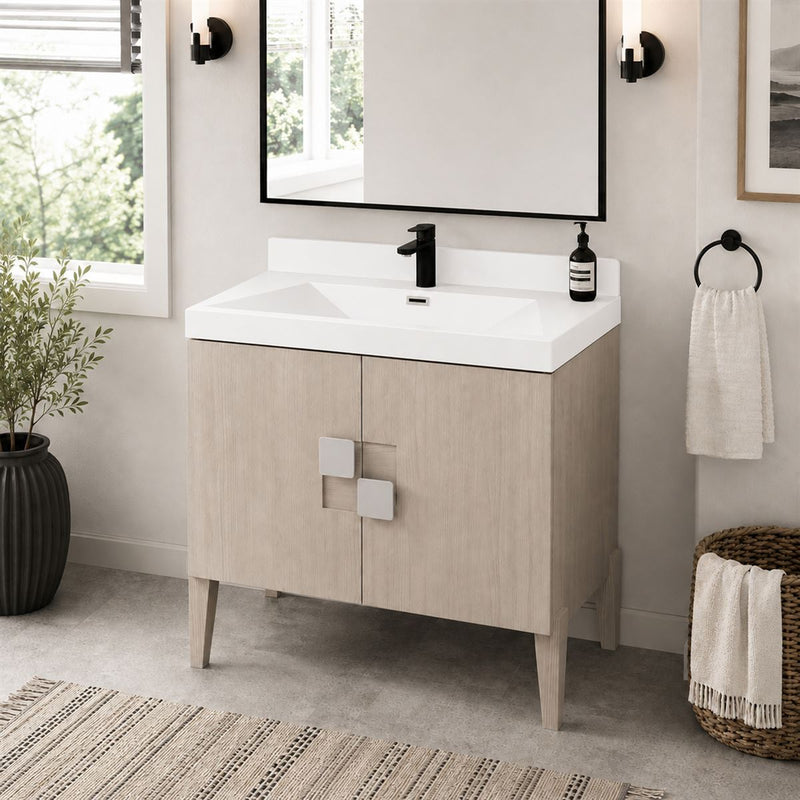 Bellaterra Home 804366V-EP 31.5" vanity, Light Gray, composite granite top, installed in a bathroom