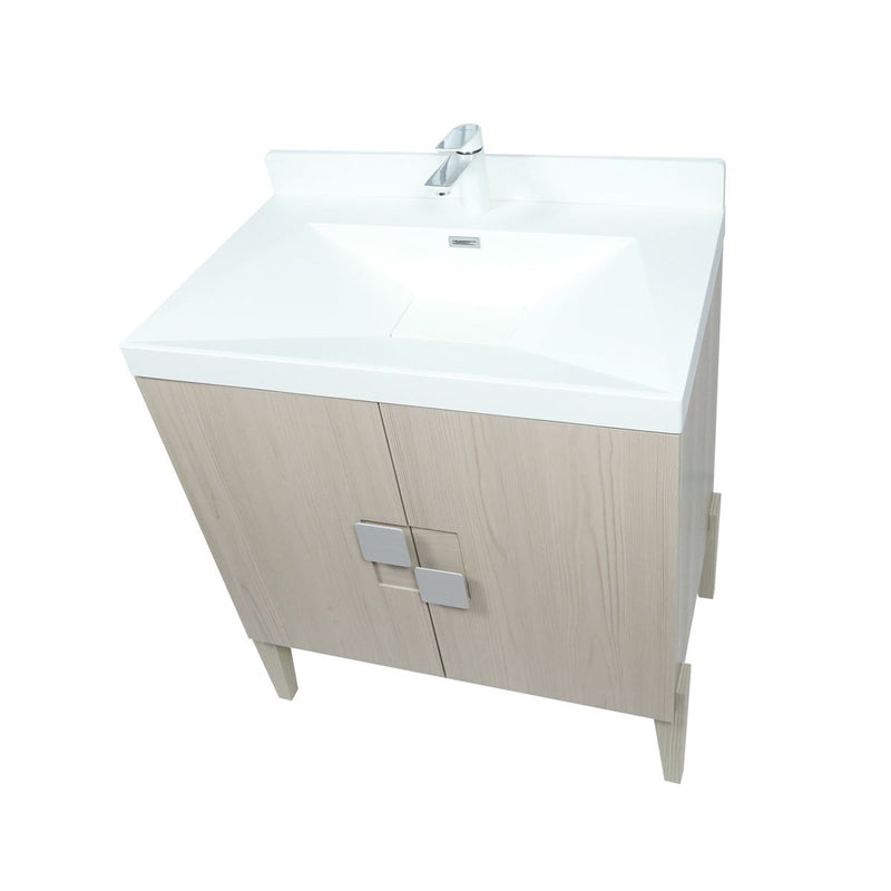 Bellaterra Home 804366V-EP 31.5" vanity, Light Gray, composite granite top, countertop and sink close-up
