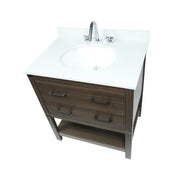 Bellaterra Home 808175-31-RG 31" vanity, Gray, white engineered stone top, countertop and sink close-up