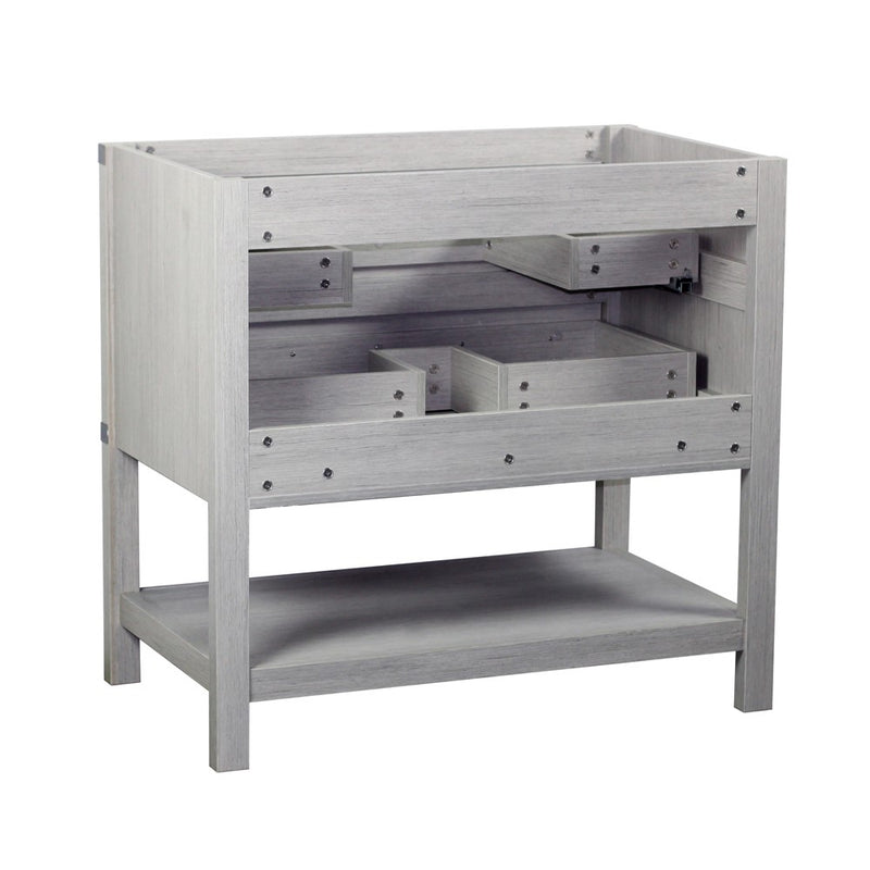 Bellaterra Home 808175-36-GP-WEO 37" vanity, Gray Pine, white engineered stone top, back view