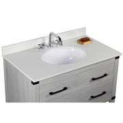 Bellaterra Home 808175-36-GP-WEO 37" vanity, Gray Pine, white engineered stone top, countertop and sink close-up