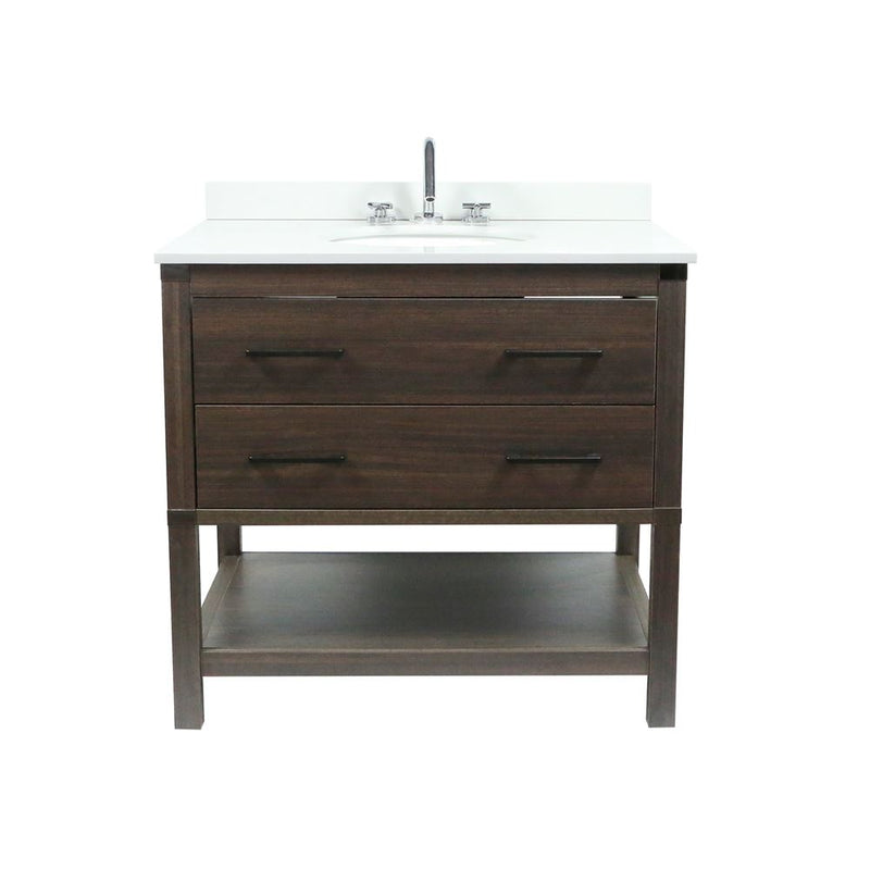 Bellaterra Home 808175-37-RG 37" vanity, Gray, white engineered stone top, front view on a white background