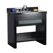 Bellaterra Home 808185-36-BL-BGR 37" vanity, Matte Black, Black Galaxy granite top, front view on a white background