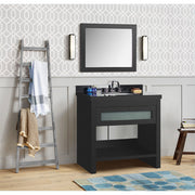Bellaterra Home 808185-36-BL-BGR 37" vanity, Matte Black, Black Galaxy granite top, installed in a bathroom