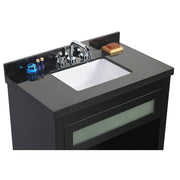 Bellaterra Home 808185-36-BL-BGR 37" vanity, Matte Black, Black Galaxy granite top, countertop and sink close-up
