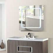 Bellaterra Home 808485-M-30 30" x 27" LED mirror with Bluetooth speakers, installed above a vanity