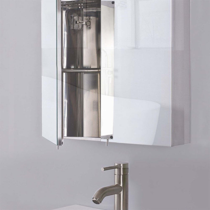 Bellaterra Home 808998-MC 23.6" storage cabinet, angled view with doors open showing the shelf