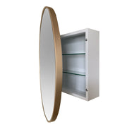 Bellaterra Home 8820-MC-GD 26" storage cabinet, Gold, angled view with doors open showing the shelf