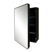 Bellaterra Home 8821-MC-BL 17.7" storage cabinet, Black, angled view with doors open showing the shelf
