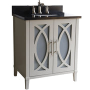Bellaterra Home 9009-30-LG-BG 30" vanity, Light Gray, Black Galaxy granite top, angled view on a white background