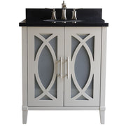 Bellaterra Home 9009-30-LG-BG 30" vanity, Light Gray, Black Galaxy granite top, front view on a white background