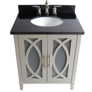 Bellaterra Home 9009-30-LG-BG 30" vanity, Light Gray, Black Galaxy granite top, countertop and sink close-up