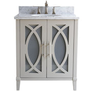 Bellaterra Home 9009-30-LG-WC 30" vanity, Light Gray, White Carrara marble top, front view on a white background