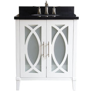 Bellaterra Home 9009-30-WH-BG 30" vanity, White, Black Galaxy granite top, front view on a white background