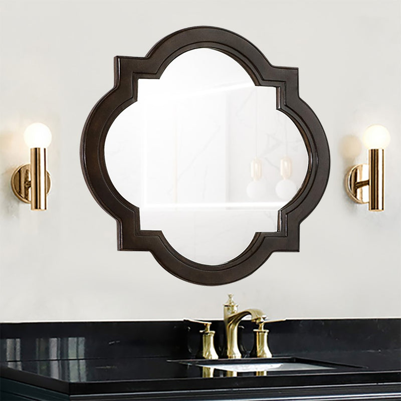 Bellaterra Home 9906-M-SW Accent 23" quatrefoil mirror, Walnut, installed in a bathroom