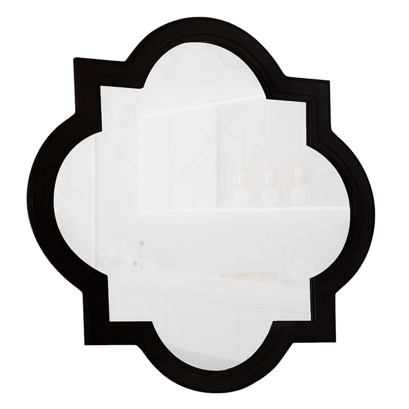 Bellaterra Home 9907-M-B 32" quatrefoil mirror, Black, front view on a white background